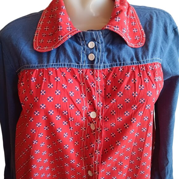 Vintage Large Country House Dress Models Coat Snap-Up Chambray Granny Pockets - Picture 3 of 8